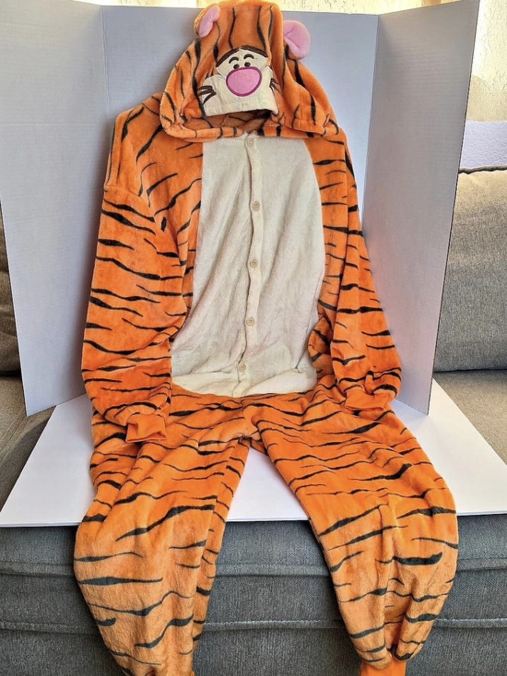 Disney Tigger Fleece Hooded Union Suit Costume Pajama Costume Orange & Black